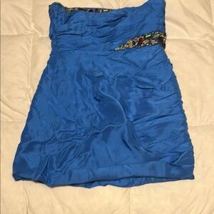 Blue Strapless Dress with Beaded Detail